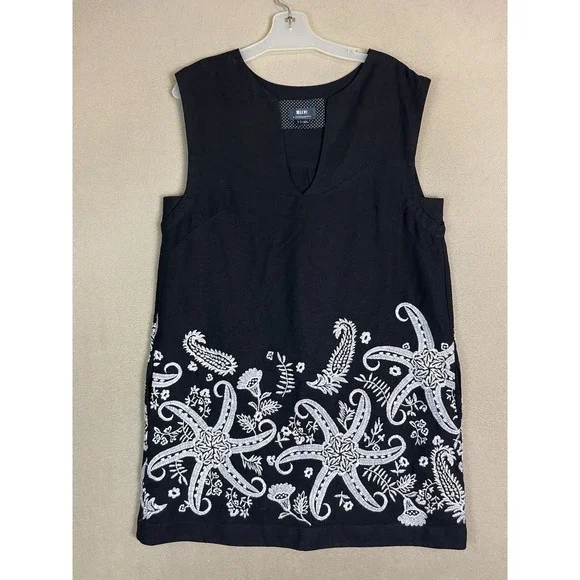Maeve Anthropologie Dress Womens 10 Black Tunic Sleeveless Embroidered Lined - Picture 1 of 11
